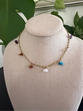 Vintage Gold & Gemstone Chip Charm Necklace